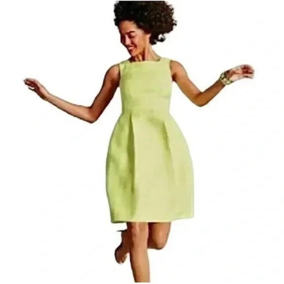 Mixt By Heidi Weisel Dresses | Mixt By Heidi Weisel Womens Yellow Green Textured Fit & Flare Midi Dress Size 4 | Color: Gold/Green | Size: 4 |